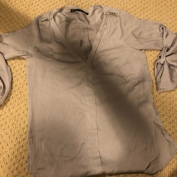 Zara basic silver/ grey silk long sleeve top - Picture 1 of 2